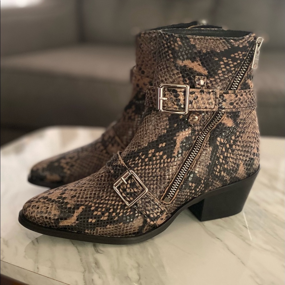 AllSaints Lior Bootie in Taupe Snake